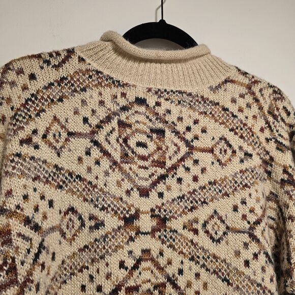 Vintage 90s Sweater Mohair Wool Blend Large Mock Neck Knit Multi Moroccan Patter - Picture 8 of 10